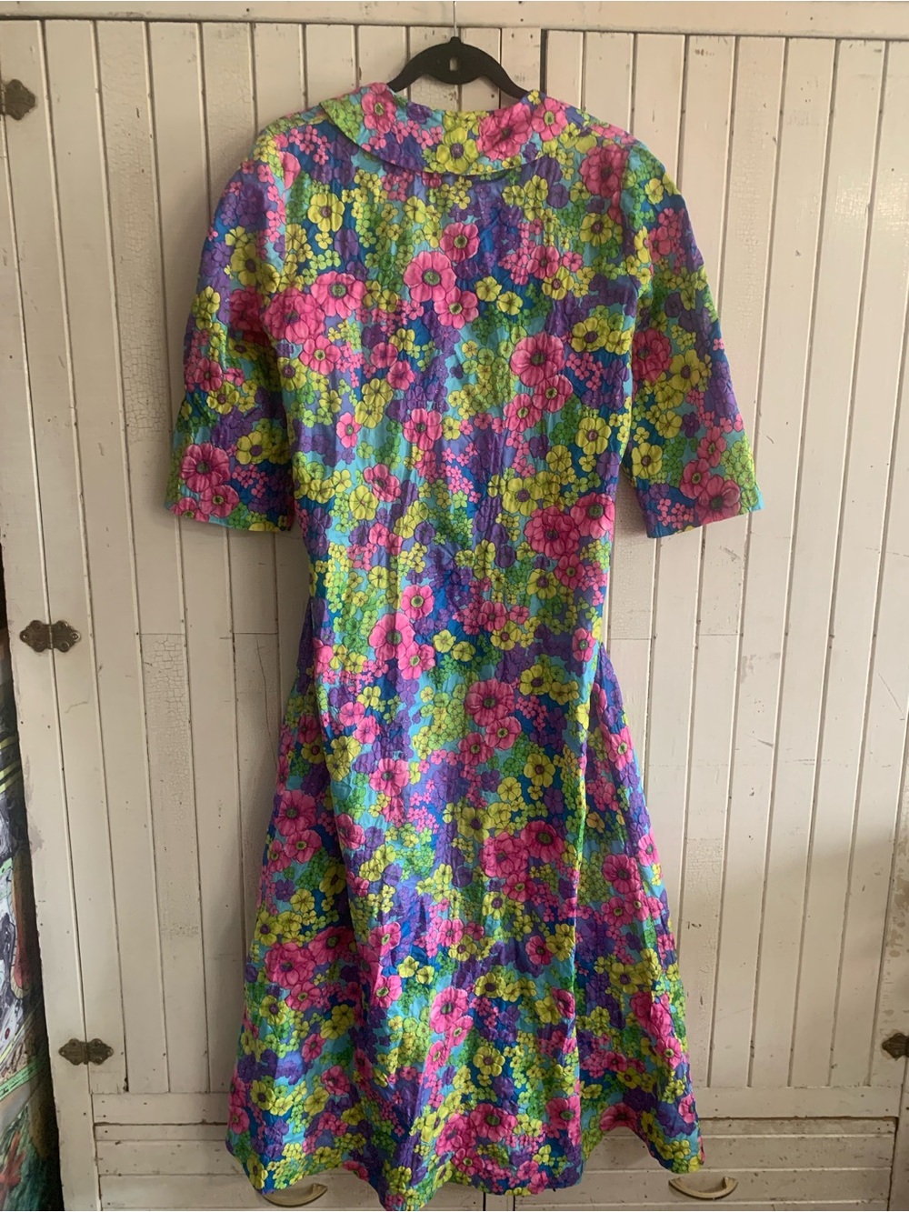 Super Funky Flower Power ✌️ Vintage Sears 60’s 70’s Crepe Floral Dress Medium - Picture 6 of 9